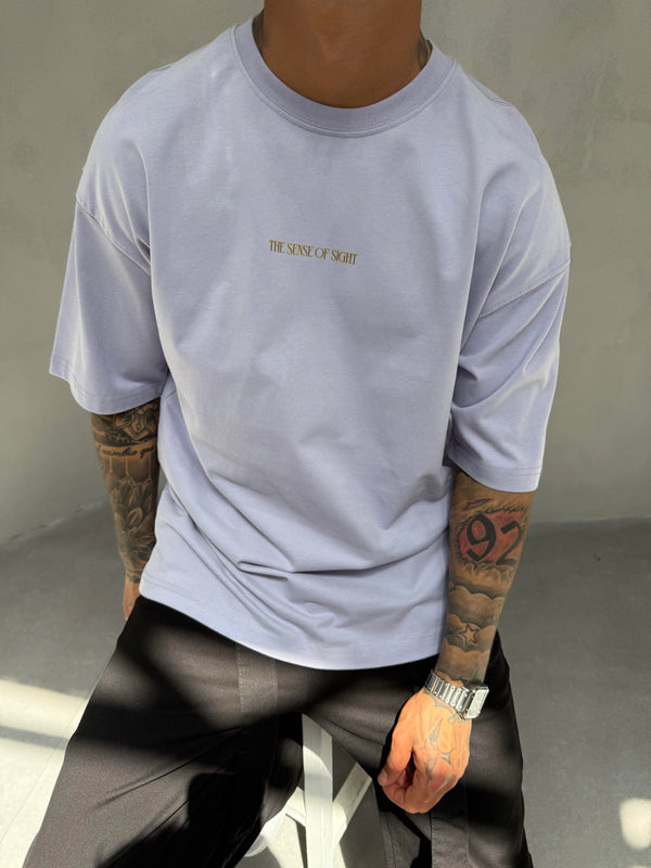 Lila Oversize Baskılı T-Shirt
