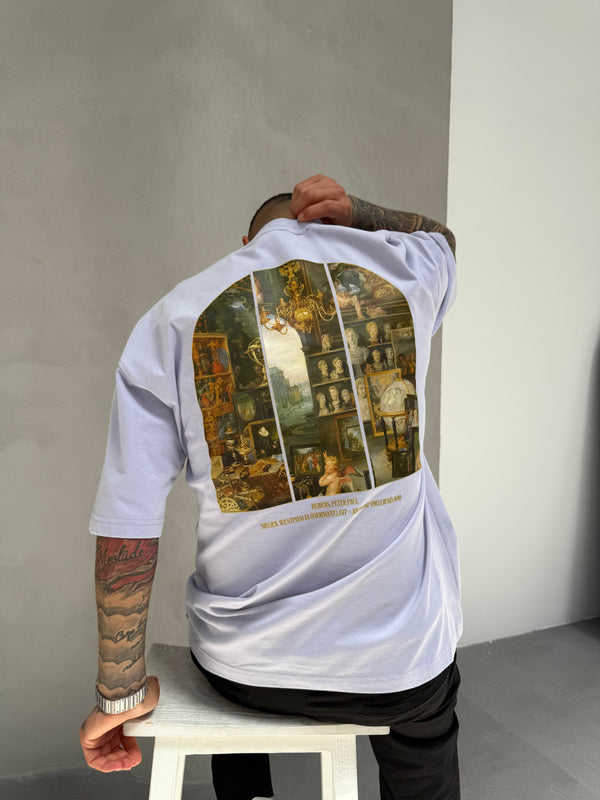 Lila Oversize Baskılı T-Shirt