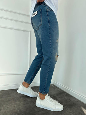 Mavi Diz Yırtık Boyfriend Jean