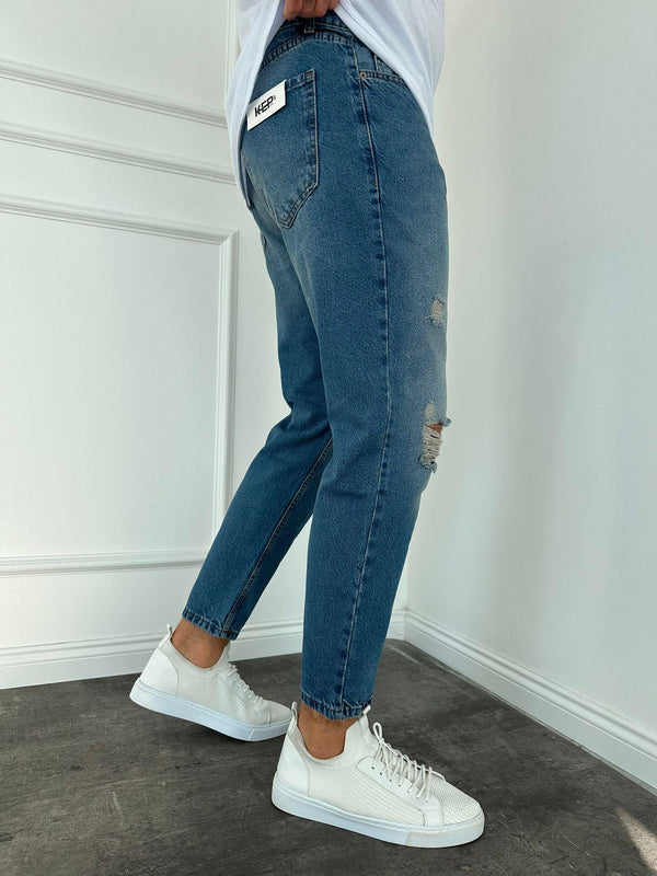 Mavi Diz Yırtık Boyfriend Jean