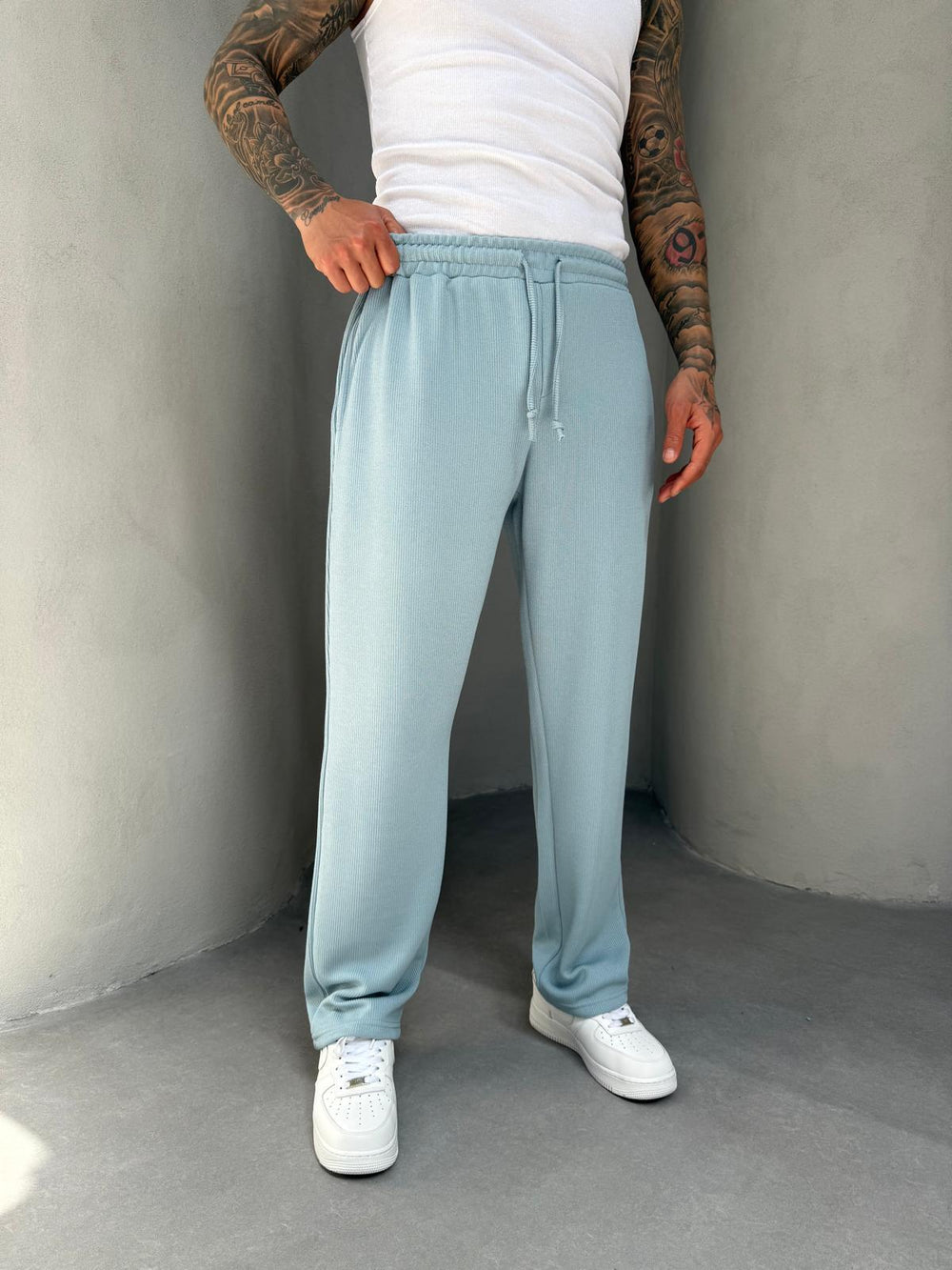 Mavi İnce Fitilli Baggy Eşofman