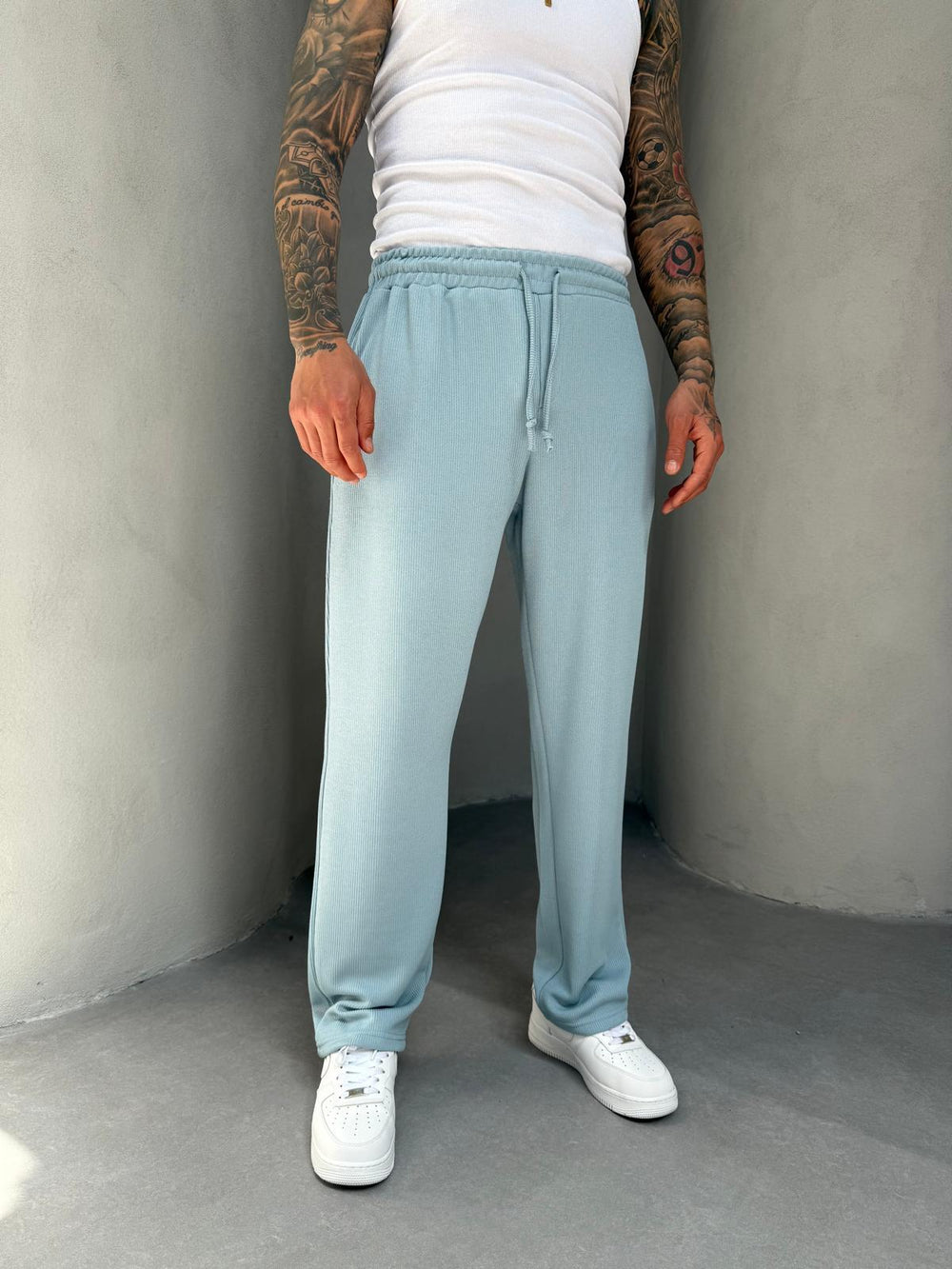 Mavi İnce Fitilli Baggy Eşofman