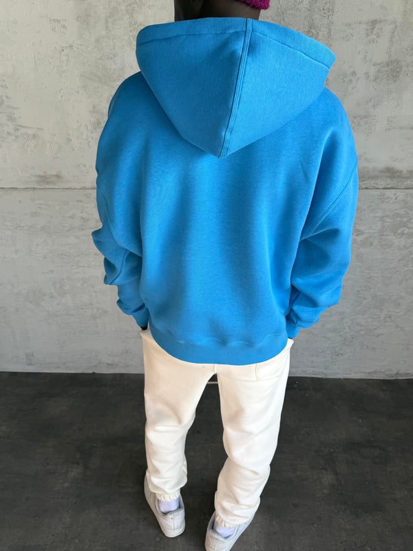 Mavi Kapüşonlu Fermuarlı Sweatshirt