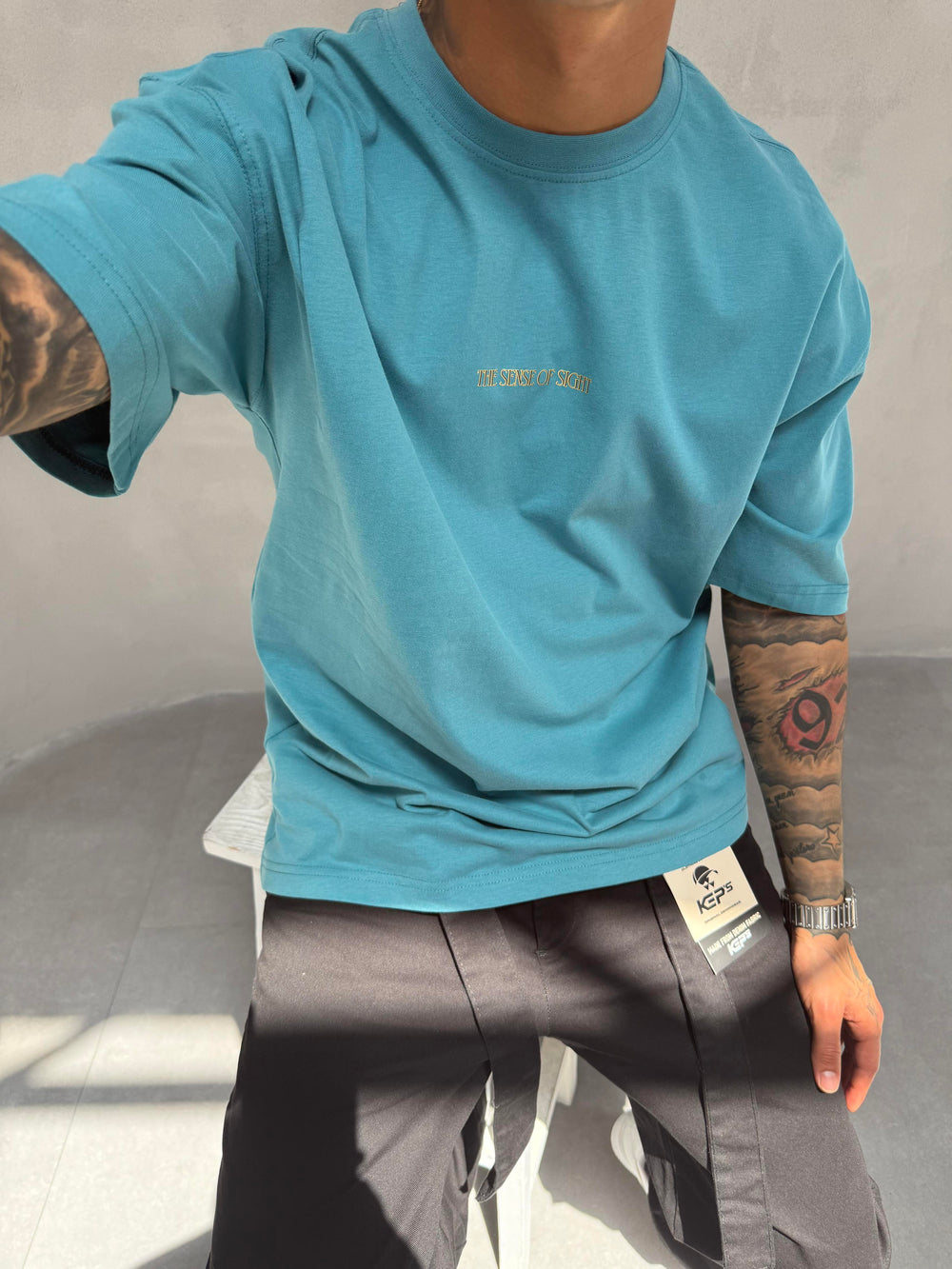 Mavi Oversize Baskılı T-Shirt