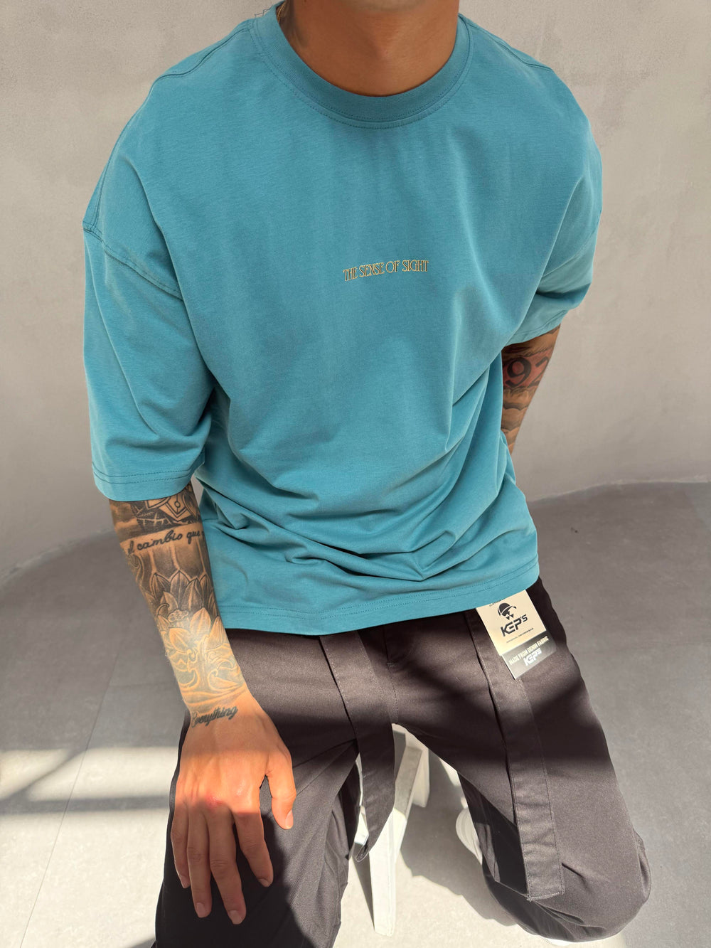 Mavi Oversize Baskılı T-Shirt