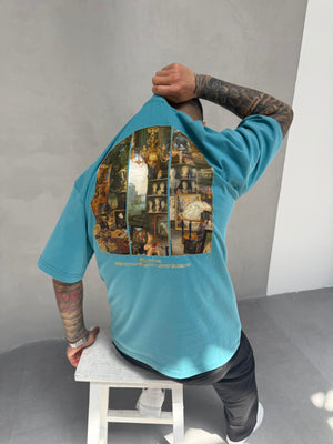 Mavi Oversize Baskılı T-Shirt