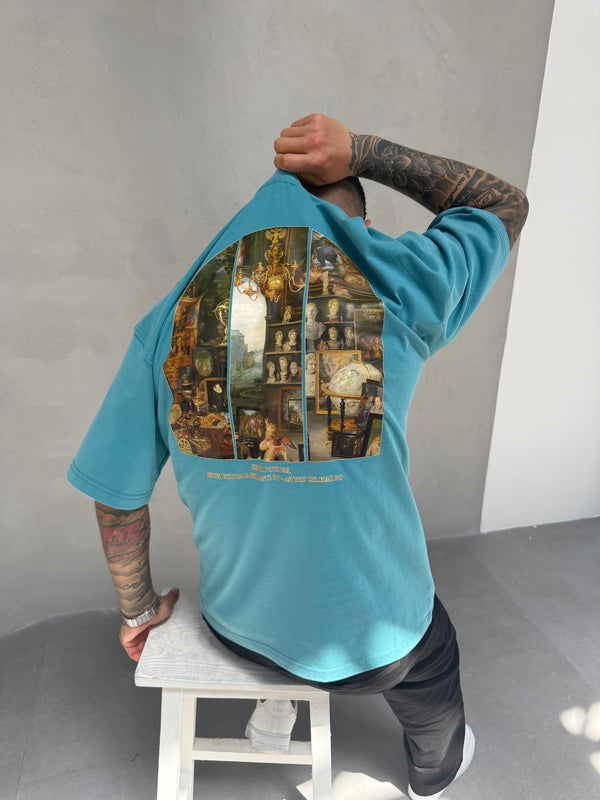 Mavi Oversize Baskılı T-Shirt