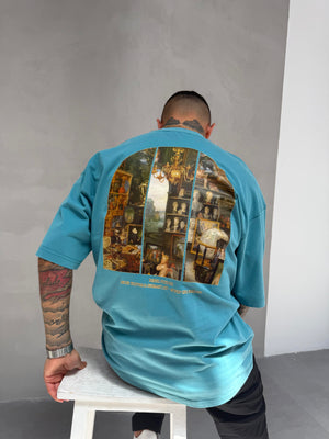 Mavi Oversize Baskılı T-Shirt