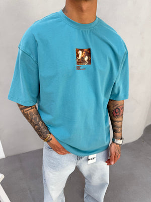 Mavi Oversize Baskılı T-Shirt