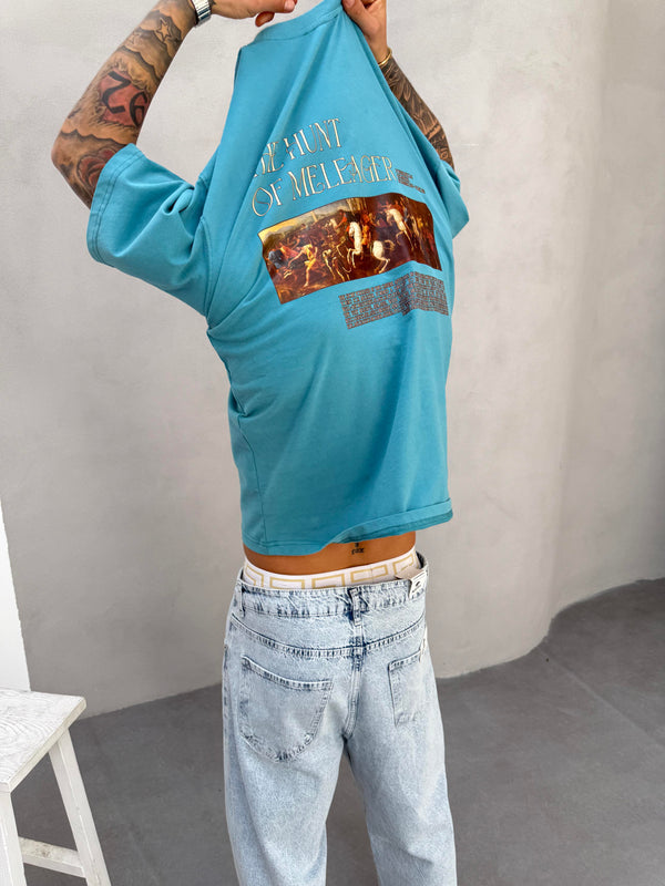 Mavi Oversize Baskılı T-Shirt