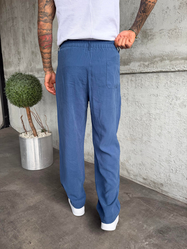 Mavi Pileli Modal Kumaş Baggy Pantolon