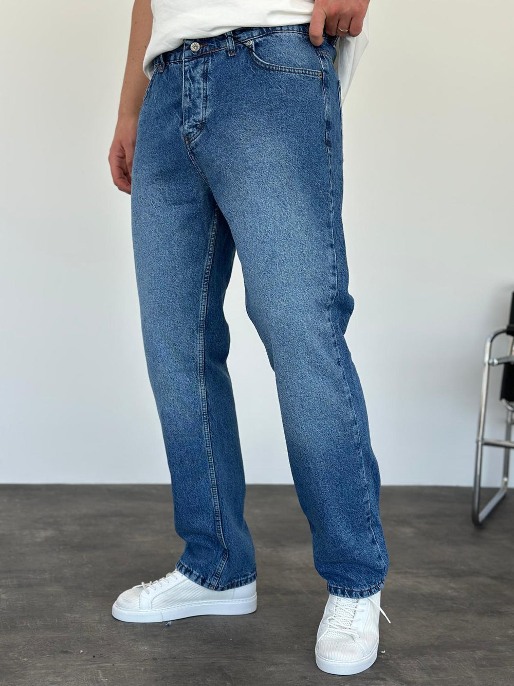 Mavi Taşlamalı Baggy Jean