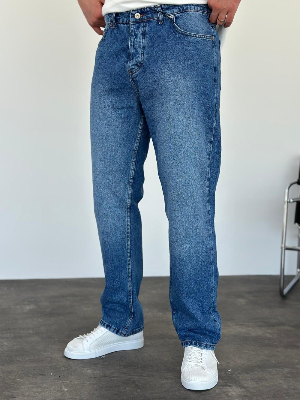 Mavi Taşlamalı Baggy Jean