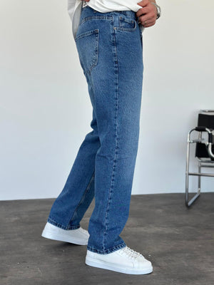 Mavi Taşlamalı Baggy Jean