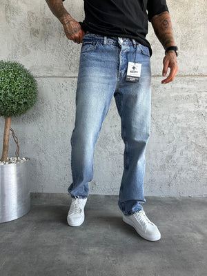 Mavi Taşlamalı Baggy Jean
