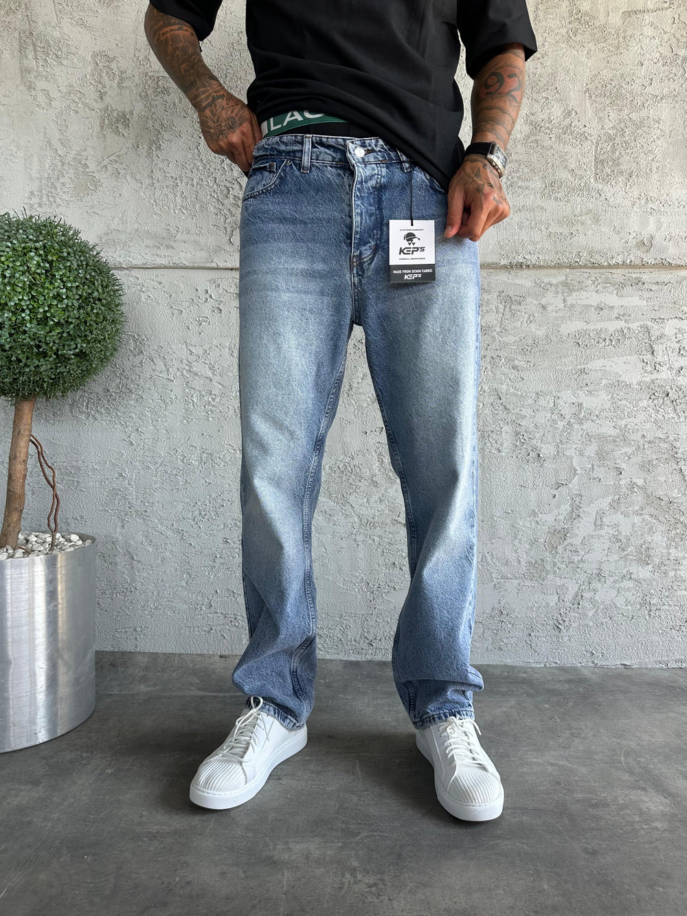 Mavi Taşlamalı Baggy Jean