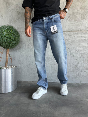 Mavi Taşlamalı Baggy Jean