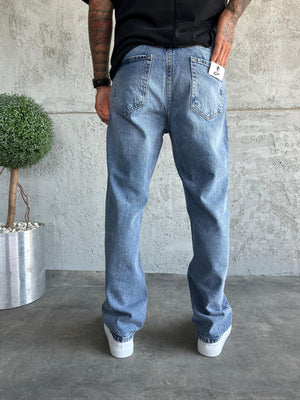 Mavi Taşlamalı Baggy Jean