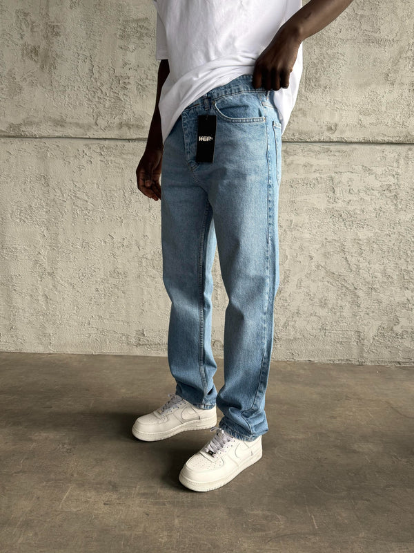 Mavi Taşlamalı Baggy Jean