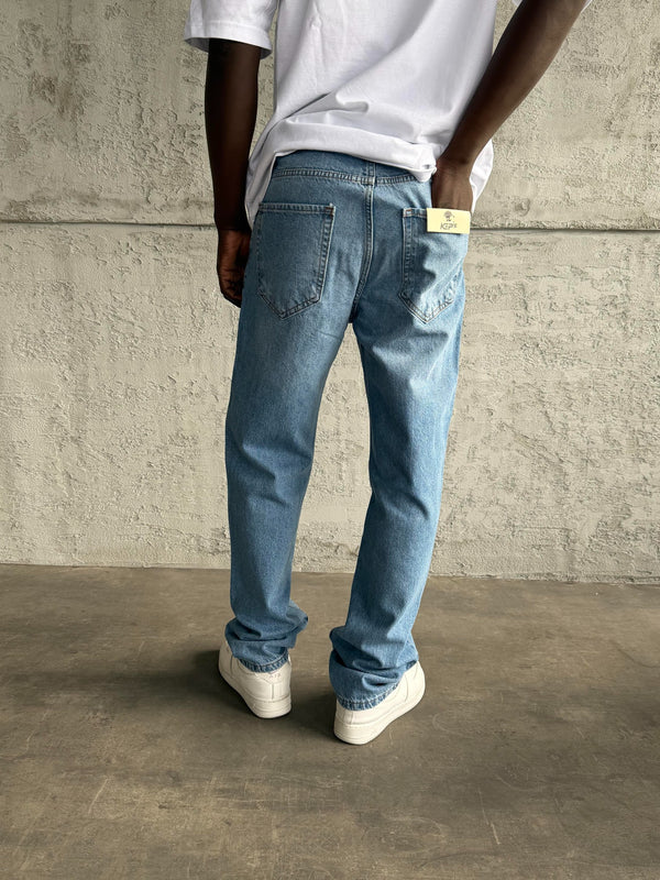 Mavi Taşlamalı Baggy Jean