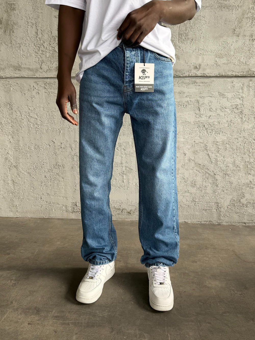 Mavi Taşlamalı Baggy Jean