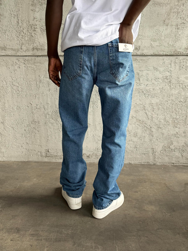 Mavi Taşlamalı Baggy Jean