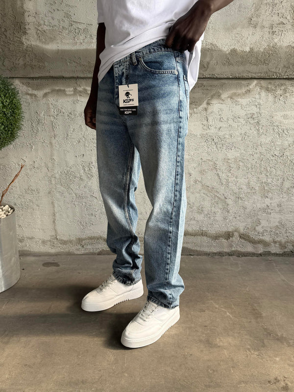 Mavi Taşlamalı Baggy Jean