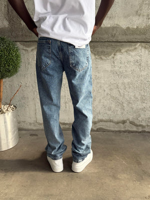 Mavi Taşlamalı Baggy Jean