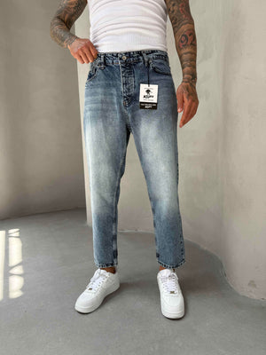 Mavi Taşlamalı Boyfriend Jean