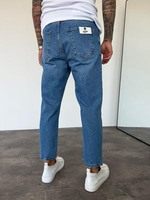 Mavi Taşlamalı Boyfriend Jean