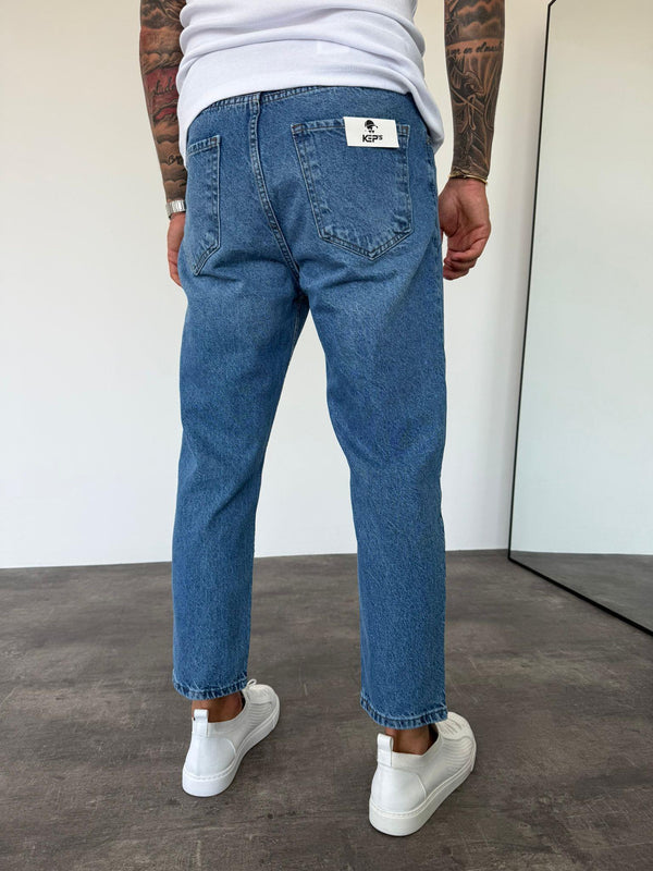 Mavi Taşlamalı Boyfriend Jean