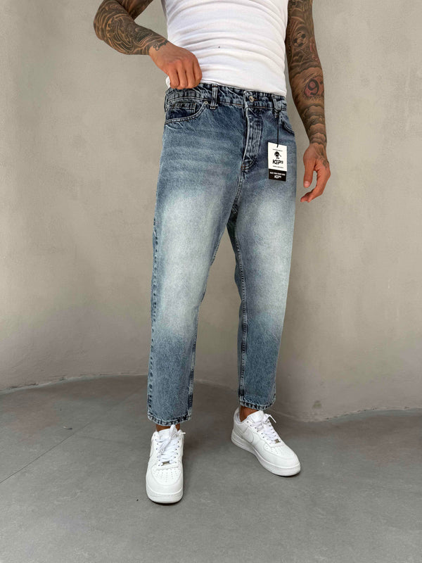 Mavi Taşlamalı Boyfriend Jean