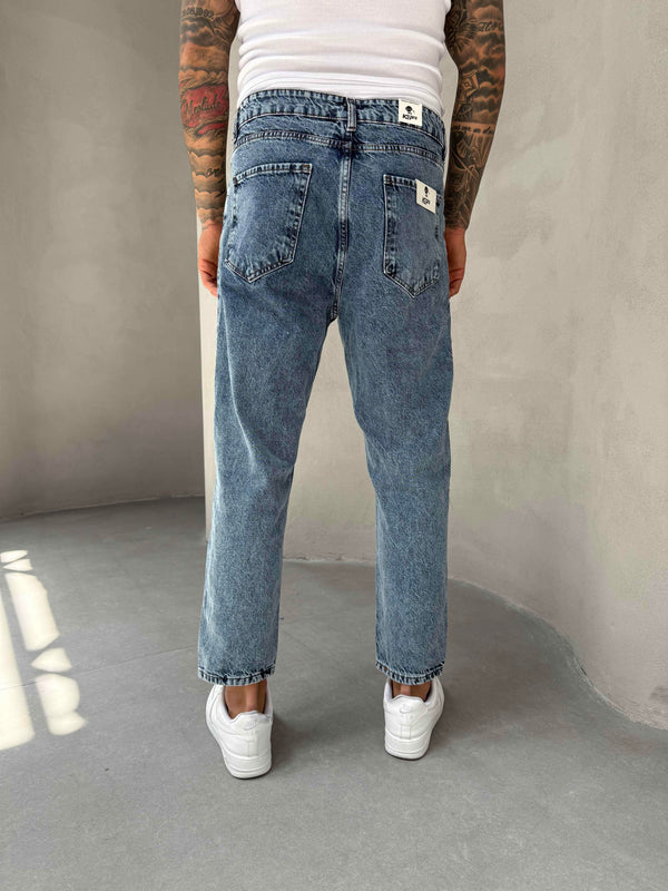 Mavi Taşlamalı Boyfriend Jean