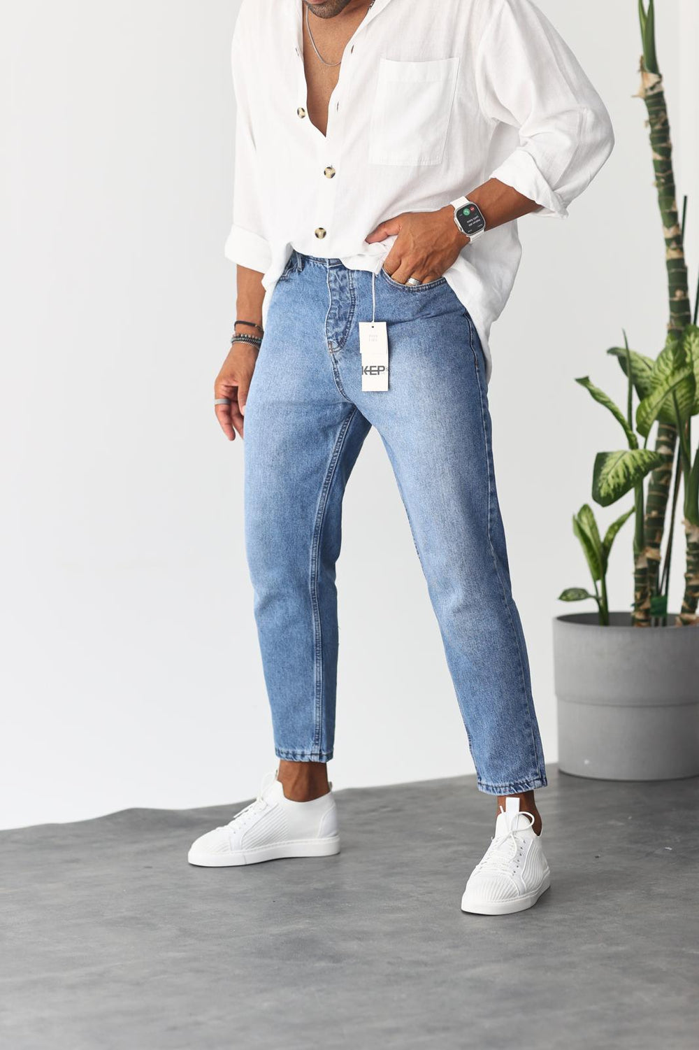Mavi Taşlamalı Boyfriend Jean
