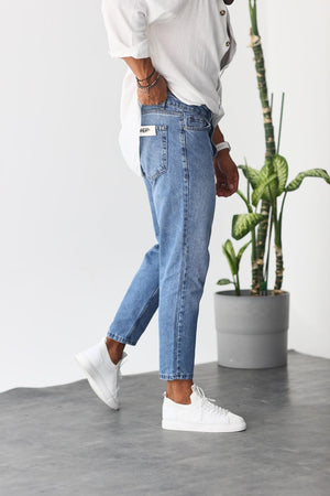 Mavi Taşlamalı Boyfriend Jean