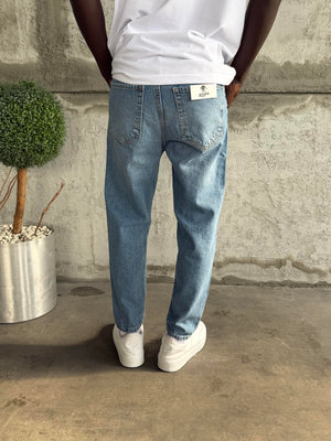 Mavi Taşlamalı Boyfriend Jean