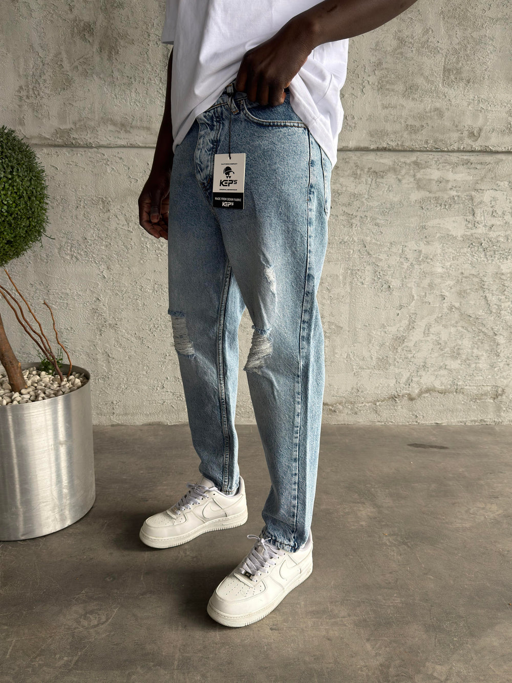 Mavi Taşlamalı Diz Yırtık Boyfriend Jean