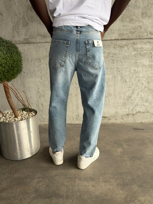 Mavi Taşlamalı Diz Yırtık Boyfriend Jean