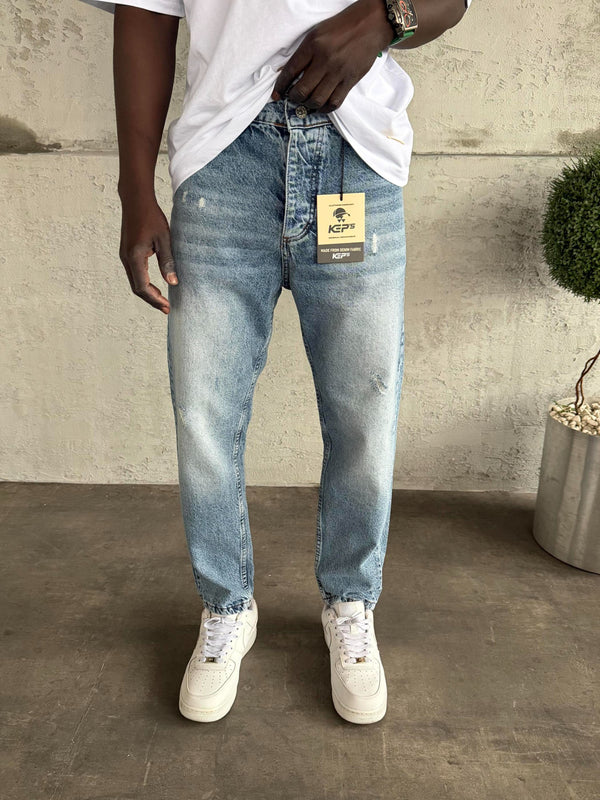 Mavi Taşlamalı Lazer Detaylı Boyfriend Jean