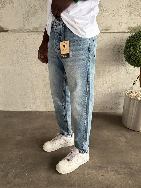 Mavi Taşlamalı Lazer Detaylı Boyfriend Jean