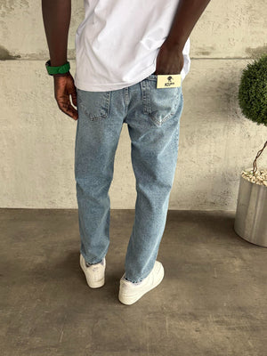 Mavi Taşlamalı Lazer Detaylı Boyfriend Jean