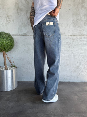 Mavi Taşlamalı Relax Baggy Jean