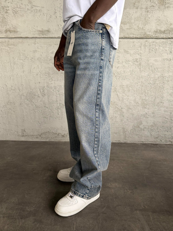 Mavi Taşlamalı Relax Baggy Jean