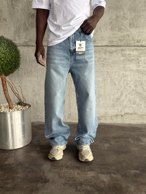 Mavi Taşlamalı Relax Baggy Jean