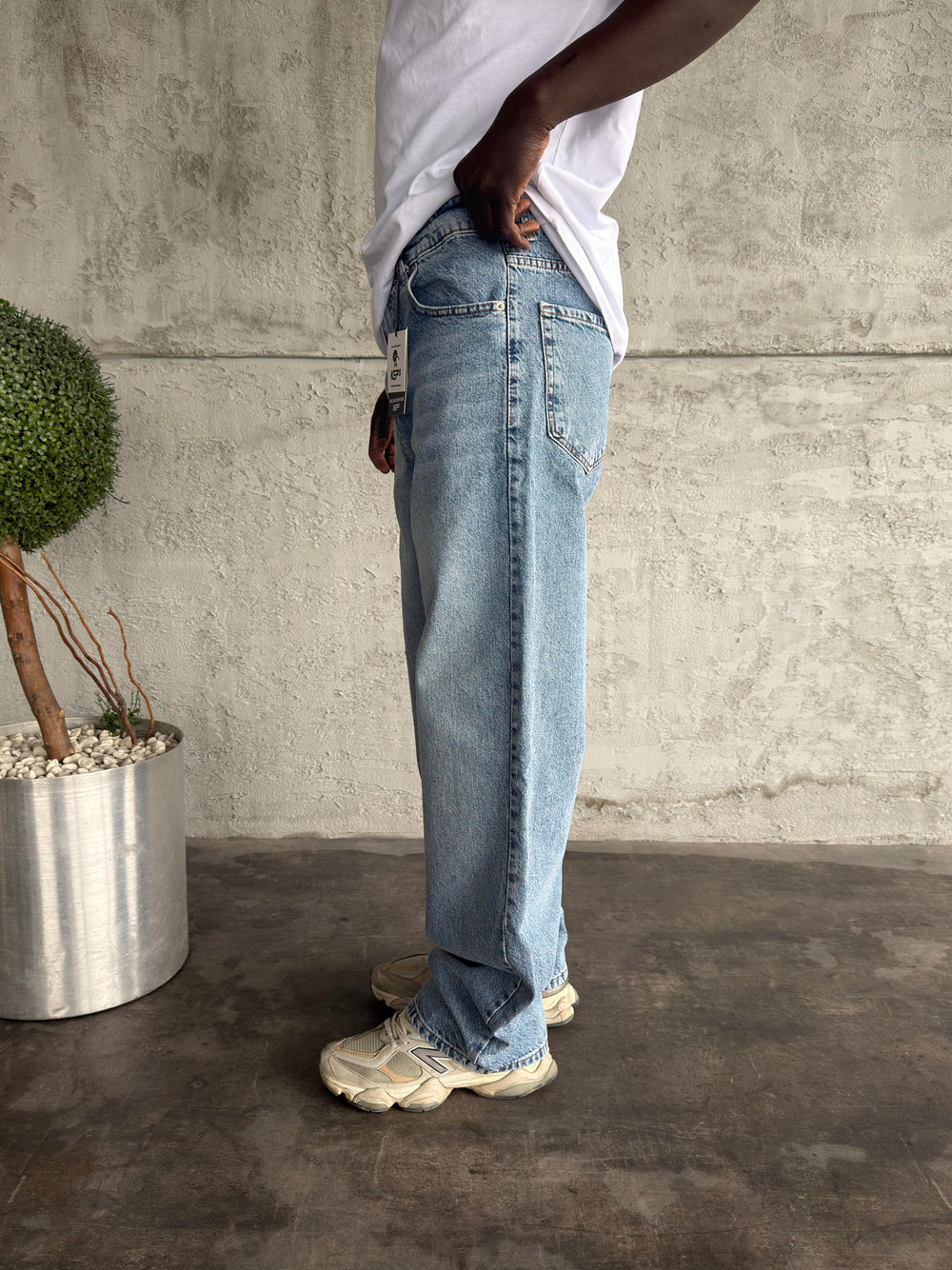 Mavi Taşlamalı Relax Baggy Jean