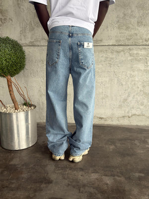 Mavi Taşlamalı Relax Baggy Jean