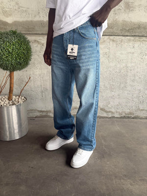 Mavi Taşlamalı Relax Baggy Jean