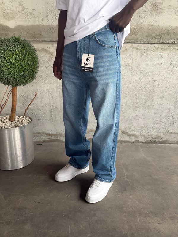 Mavi Taşlamalı Relax Baggy Jean