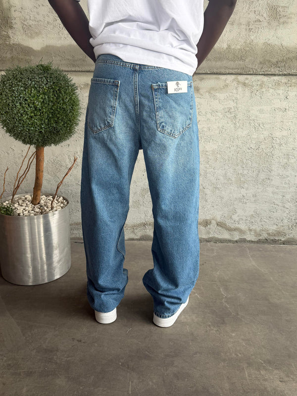 Mavi Taşlamalı Relax Baggy Jean