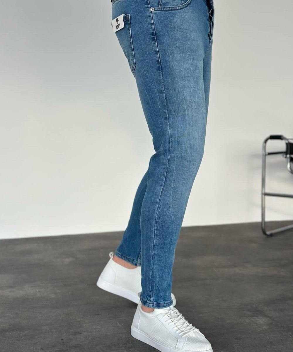 Mavi Taşlamalı Slimfit Jean
